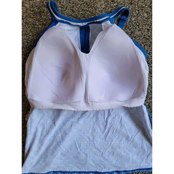 Lands' End Blue 16 DDD Swim Top Key Hole Geometric Women's Large S857 - Picture 6 of 8